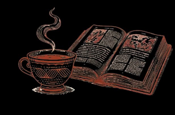 Woodcut illustration of an open field service feature library