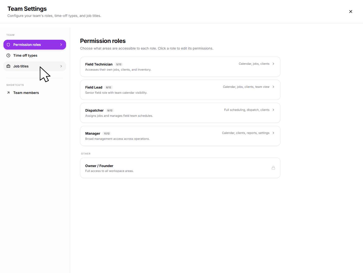 Job Titles Tab